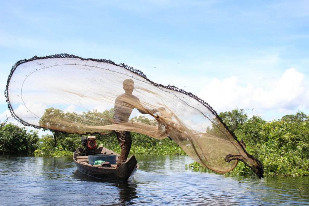 Tonle Sap Lake fishing practice